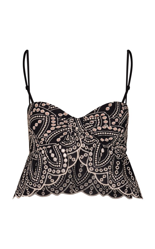 Johanna Ortiz - Lunch Date Embroidered Cotton-Blend Crop Top - Black/white - US 6 - Moda Operandi