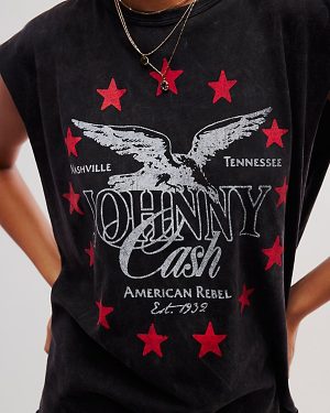 Johnny Cash Muscle Tank Top by Daydreamer at Free People in Black, Size: Large