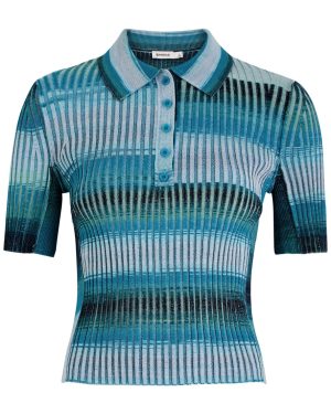 Jonathan Simkhai Devina Striped Knitted Polo top - Blue - XS (UK6 /xs)