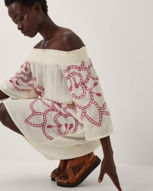 Julie Embroidered Bardot Mini Dress White