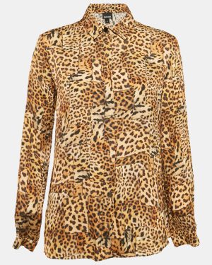 Just Cavalli Brown Satin Leopard Print Button Front Shirt S