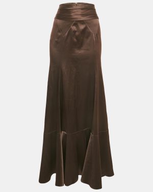 Just Cavalli Brown Stretch Satin Maxi Skirt M