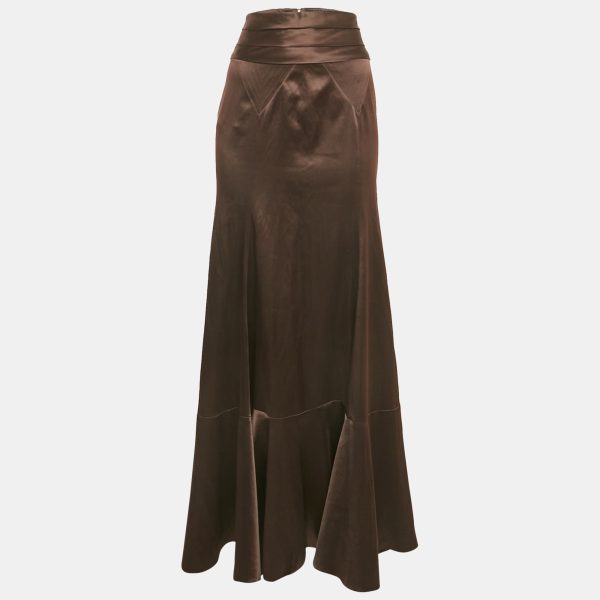 Just Cavalli Brown Stretch Satin Maxi Skirt M