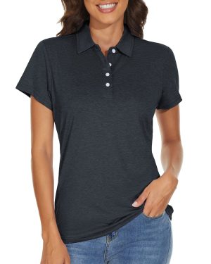 KEFITEVD Ladies Short Sleeve Polo Shirts Quick Dry Tennis Top,Black,M