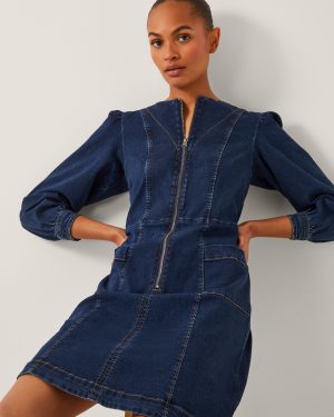 Katlyn Zip Denim Mini Dress Blue