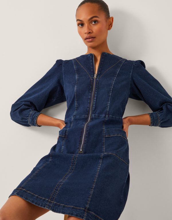 Katlyn Zip Denim Mini Dress Blue