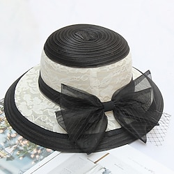 Kentucky Derby Hat Hats Straw Lace Bucket Hat Straw Hat Sun Hat Casual Holiday Melbourne Cup Cocktail Royal Astcot Elegant Vintage Style With Bowknot Lace Headpiece Headwear