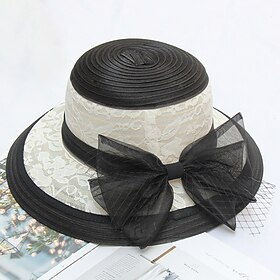 Kentucky Derby Hat Hats Straw Lace Bucket Hat Straw Hat Sun Hat Casual Holiday Melbourne Cup Cocktail Royal Astcot Elegant Vintage Style With Bowknot Lace Head