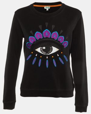 Kenzo Black Eye Embroidered Cotton Knit Sweatshirt L