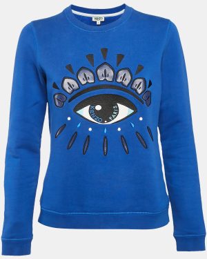 Kenzo Blue Eye Embroidered Cotton Crew Neck Sweatshirt S