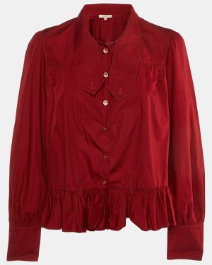 Kenzo Red Cotton Ruffle Button Front Shirt XL