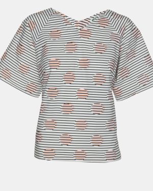 Kenzo White Striped Printed Cotton Tunic Blouse L