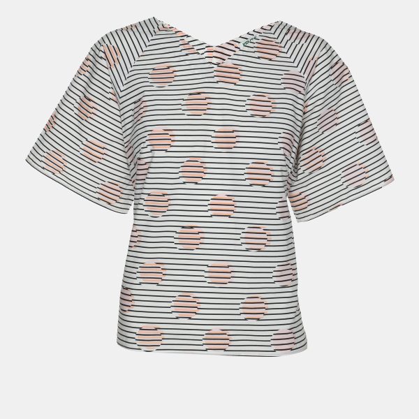 Kenzo White Striped Printed Cotton Tunic Blouse L