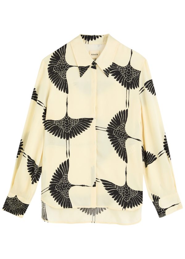 Khaite Minta Printed Satin Shirt - Cream - 10 (UK14 / L)