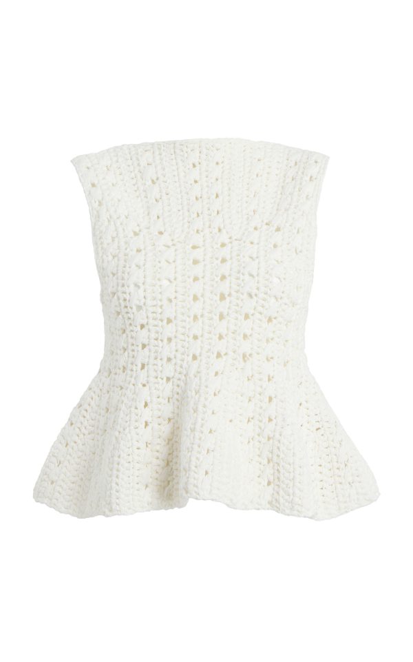 Khaite - Yuka Crocheted Cotton-Blend Peplum Top - White - M - Moda Operandi