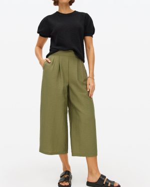 Khaki Draped Cropped Trousers
