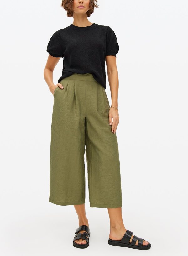Khaki Draped Cropped Trousers