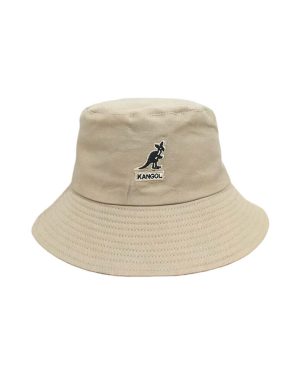 (Khaki) Kangol Washed Classic Bucket Hat Cotton Round Top Wide Brim Unisex Headwear