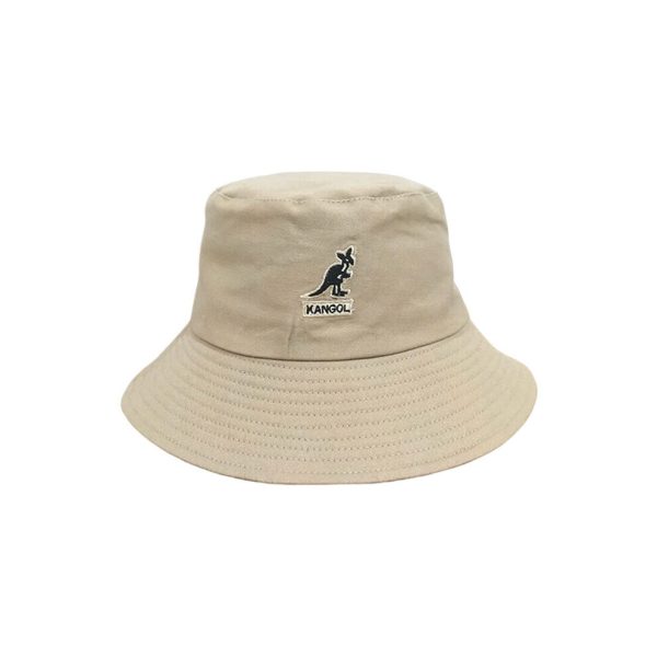 (Khaki) Kangol Washed Classic Bucket Hat Cotton Round Top Wide Brim Unisex Headwear