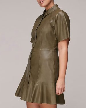 Khaki Leather Mini Dress
