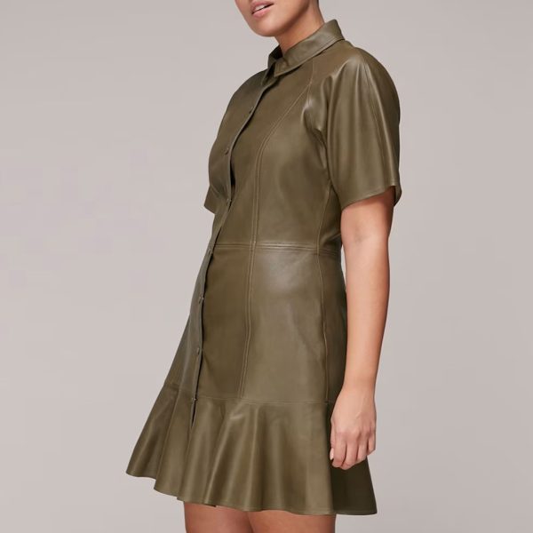 Khaki Leather Mini Dress