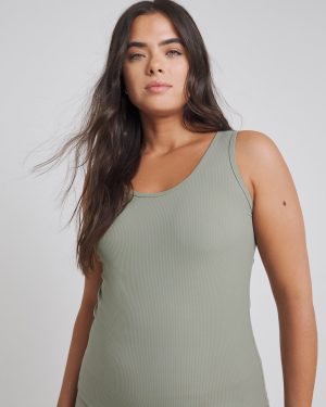 Khaki SIMPLY BE Ribbed Tank Top