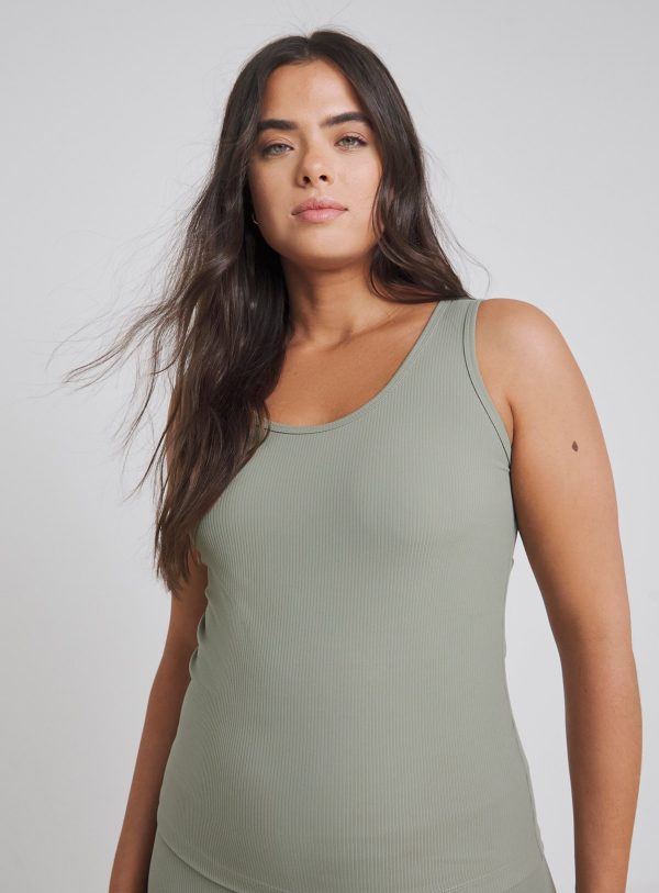 Khaki SIMPLY BE Ribbed Tank Top