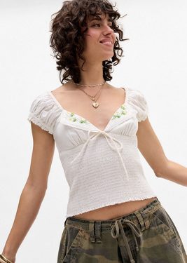 Kimchi Blue Cameron Poplin Embroidered Blouse - White 2XS at Urban Outfitters
