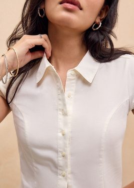 Kimchi Blue Chloe Cap Sleeve Shirt - White 2XS at Urban Outfitters