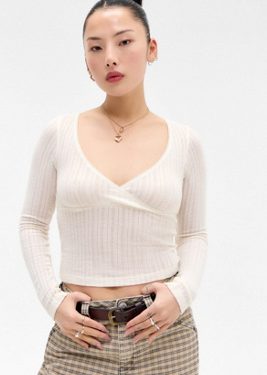 Kimchi Blue Lily Pointelle Wrap Top - Cream XS at Urban Outfitters