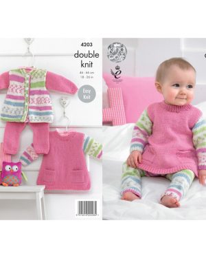 King Cole 4203 DK Knitting Pattern Baby Tunic Cardigan & Leggings