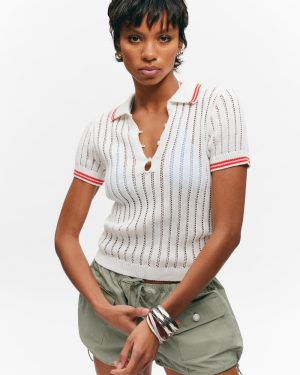 Knitted Short-Sleeved Cotton Polo Top