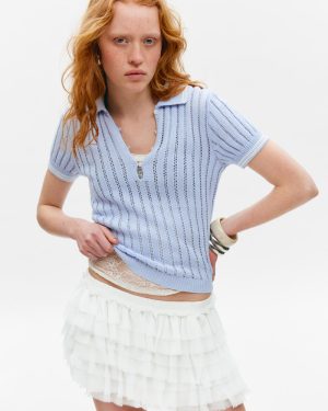 Knitted Short-Sleeved Cotton Polo Top
