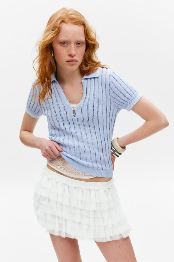 Knitted Short-Sleeved Cotton Polo Top