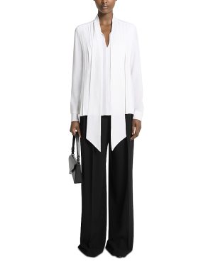 Kobi Halperin Silk Tie Neck Pleated Blouse