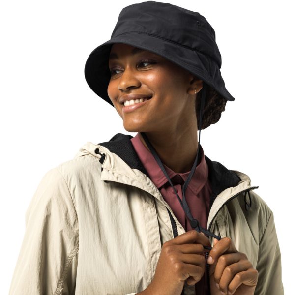 (L, Black) Jack Wolfskin Womens Summer All Round Visor Adjustable Chin Strap Sun Hat