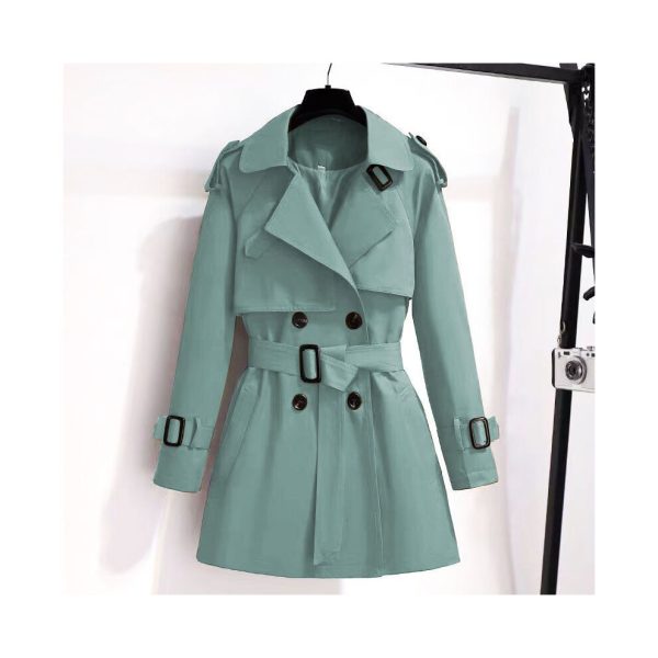 (L, Green Autumn) Trench Coat Women's mid length British style slimming down new 2024 Sp