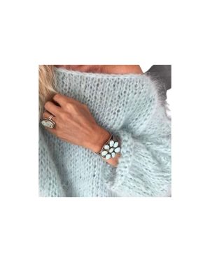 (L, blue1) Women's Fuzzy Pullover Sweater Loose Fluffy Faux Mohair Knit Jumper Tops Fashion Warm Long Sleeve Knitted Crew Neck