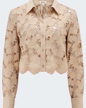 L'Agence - Seychelle Lace Cropped Blouse in Almond