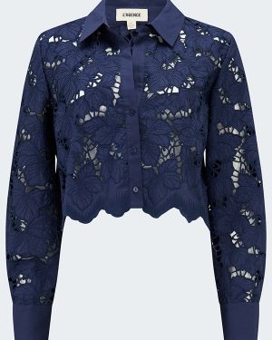 L'Agence - Seychelle Lace Cropped Blouse in Navy