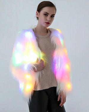 LED Fur coat stage costumes female LED luminous clothes jacket Bar dance show faux fur coats star nightclub Christmas LED Coat