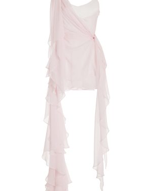 LaQuan Smith - Asymmetric Ruffled Silk Mini Dress - Light Pink - L - Moda Operandi