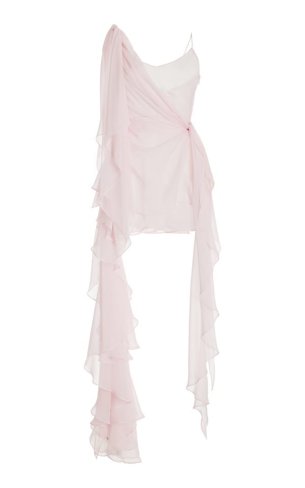 LaQuan Smith - Asymmetric Ruffled Silk Mini Dress - Light Pink - L - Moda Operandi