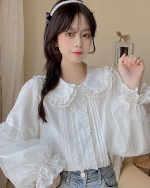 Lace Ruffles Lolita Blouses Lolita Top Long Sleeves Blouse White Lolita Shirt