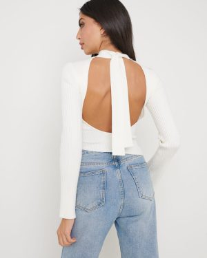 Lakelyn Backless High Neck Knit Top - Cream, XXL