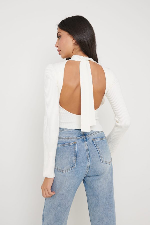 Lakelyn Backless High Neck Knit Top - Cream, XXL