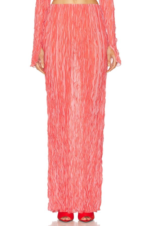 Lapointe Pleated Georgette Mermaid Skirt in Hot Coral & Lotus - Coral. Size M (also in ).