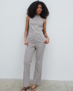 Laria Tailored Slim Leg Trousers - Stone, 16