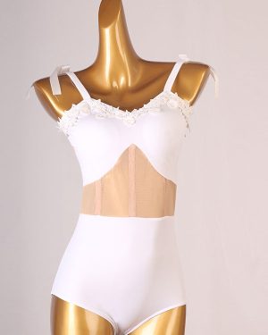 Latin Dance Costume White Women's Polyester Dress Backless Sexy Flowers Latin Dancer Dancing Costume