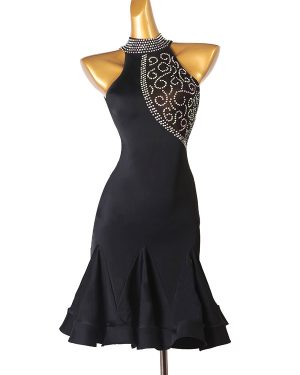Latin Dance Dresses Black Women's Rhinestones Bodycon Sexy Polyester Dress Dancing Costume